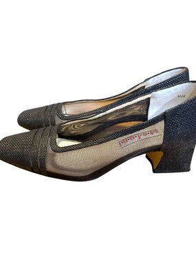 Stefani Black Mesh & Woven Textured Pumps Size 8.5M With 2-Inch Heels EUC